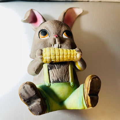 Bunny Rabbit Chewing Corn On the Cob, Vintage Collectible Bank Figurine