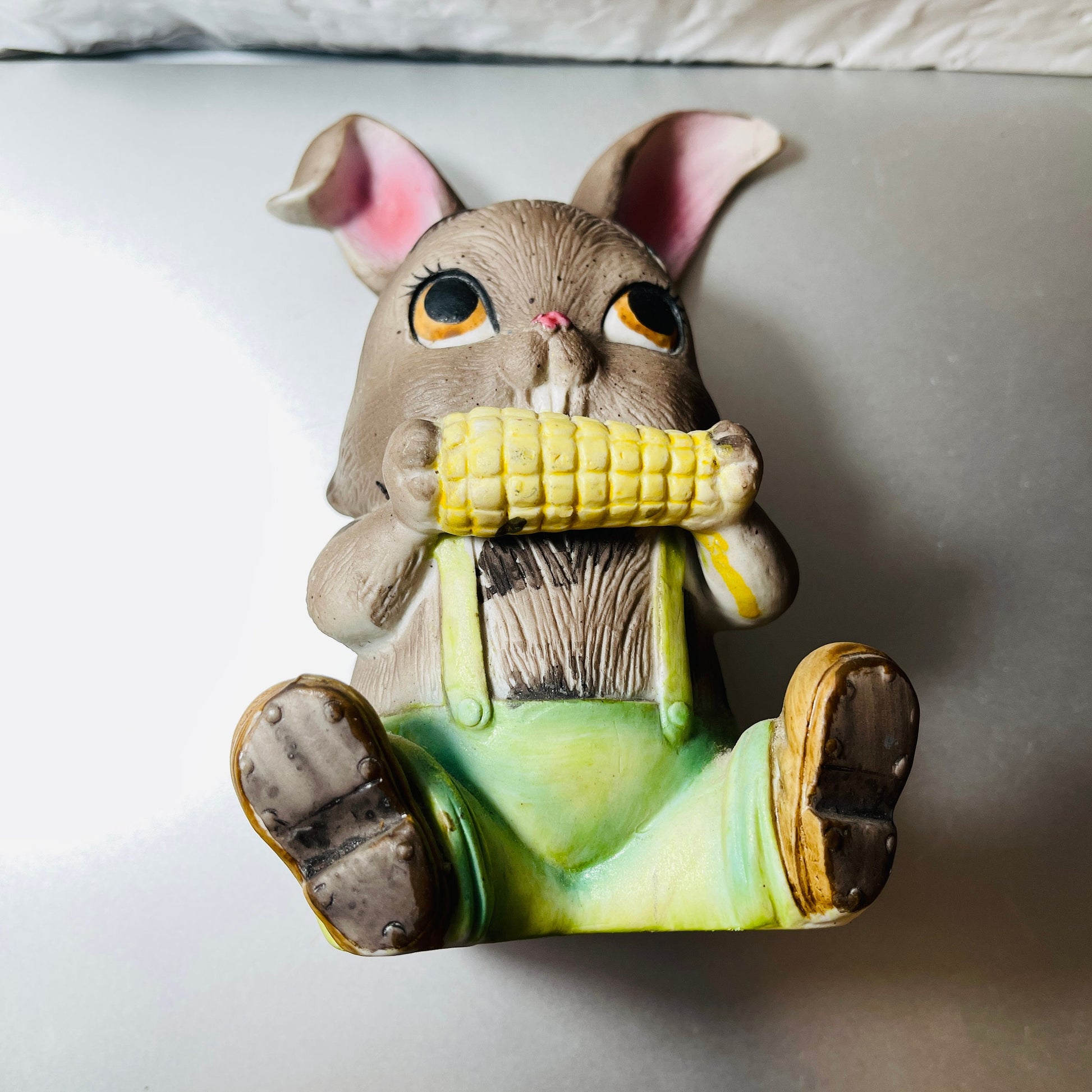 Bunny Rabbit Chewing Corn On the Cob, Vintage Collectible Bank Figurine