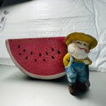 Enesco, Watermelon with farmer, planter/dish, vintage 1975, collectible figurine