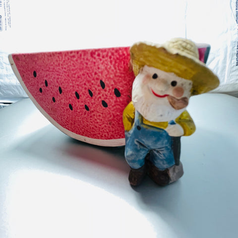 Enesco, Watermelon with farmer, planter/dish, vintage 1975, collectible figurine
