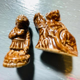 Mama and papa bear, set of 2, miniature brown stoneware ceramic vintage figurines