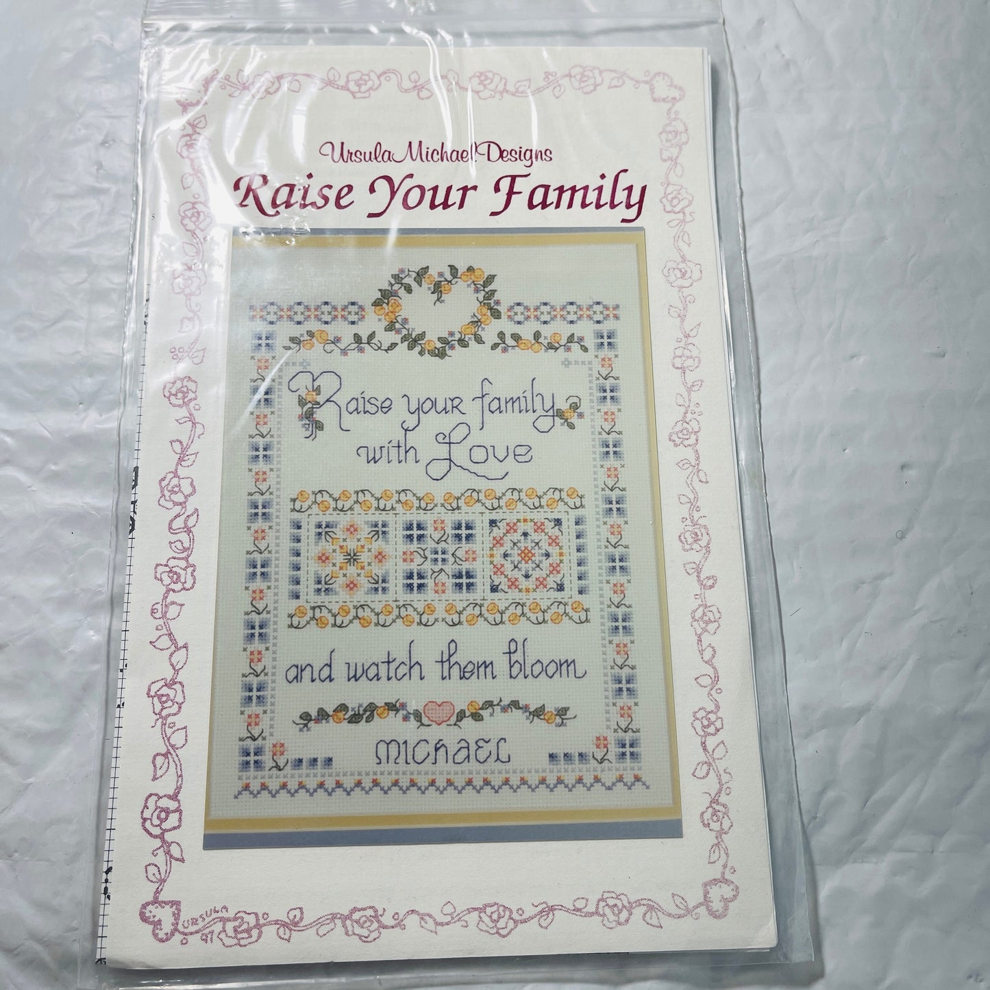 Ursula Michael Designs, Raise Your Family, #185, Counted Cross Stitch Chart 8 by 12 inches