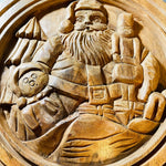 Beautiful German, Santa Claus, with Nutcracker and Snowman toys, hand carved out of solid wood wall hanging