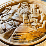 Beautiful German, Santa Claus, with Nutcracker and Snowman toys, hand carved out of solid wood wall hanging