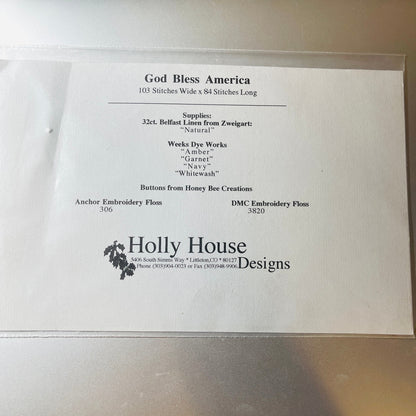 Holly House Designs, God Bless America, Counted Cross Stitch Design Chart, 103 by 84