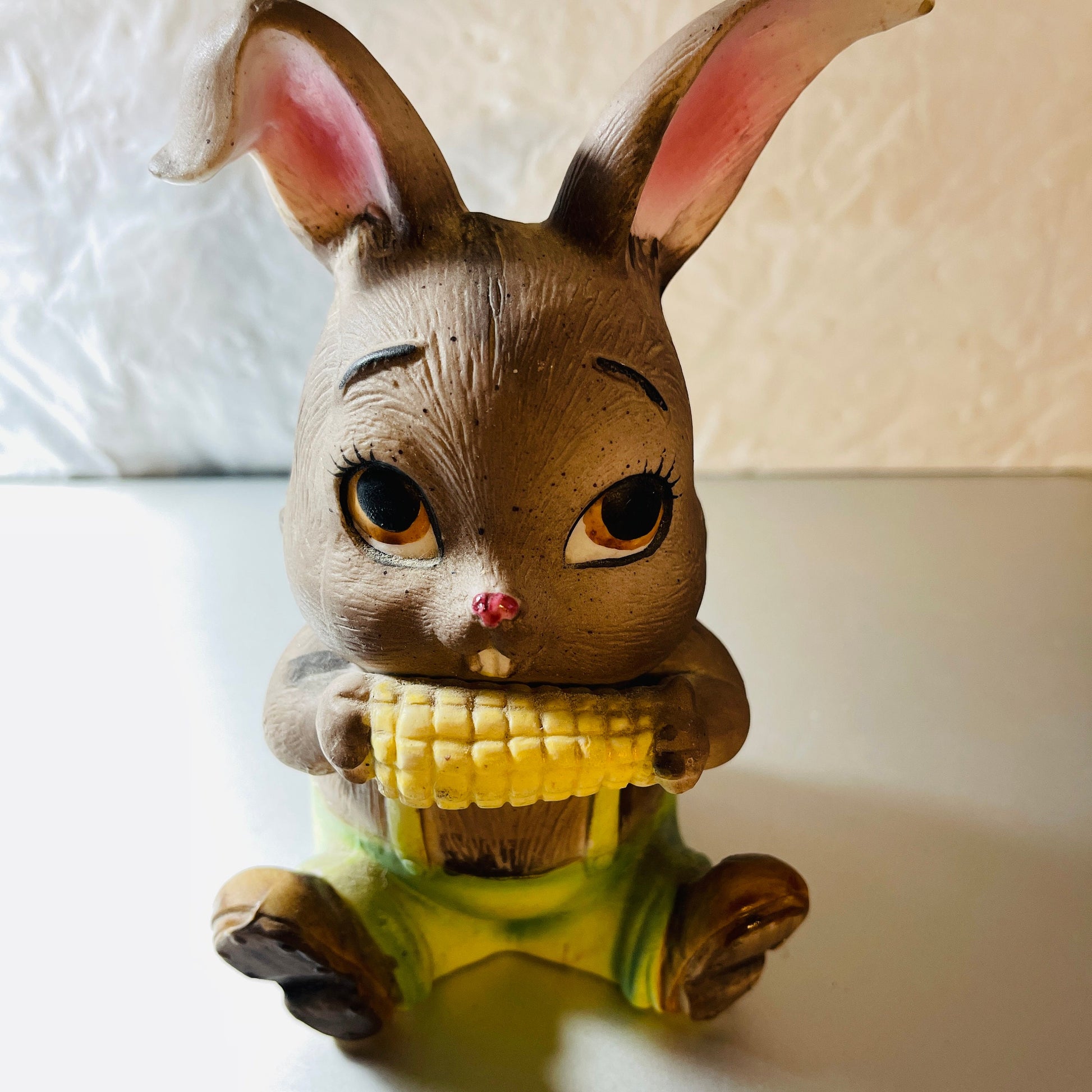 Bunny Rabbit Chewing Corn On the Cob, Vintage Collectible Bank Figurine