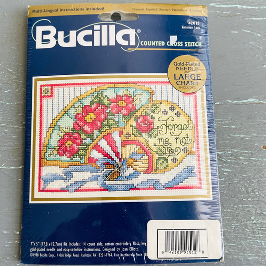 Bucilla, Victorian Fans, Vintage 1998, counted cross stitch kit, 7 by 5 inches