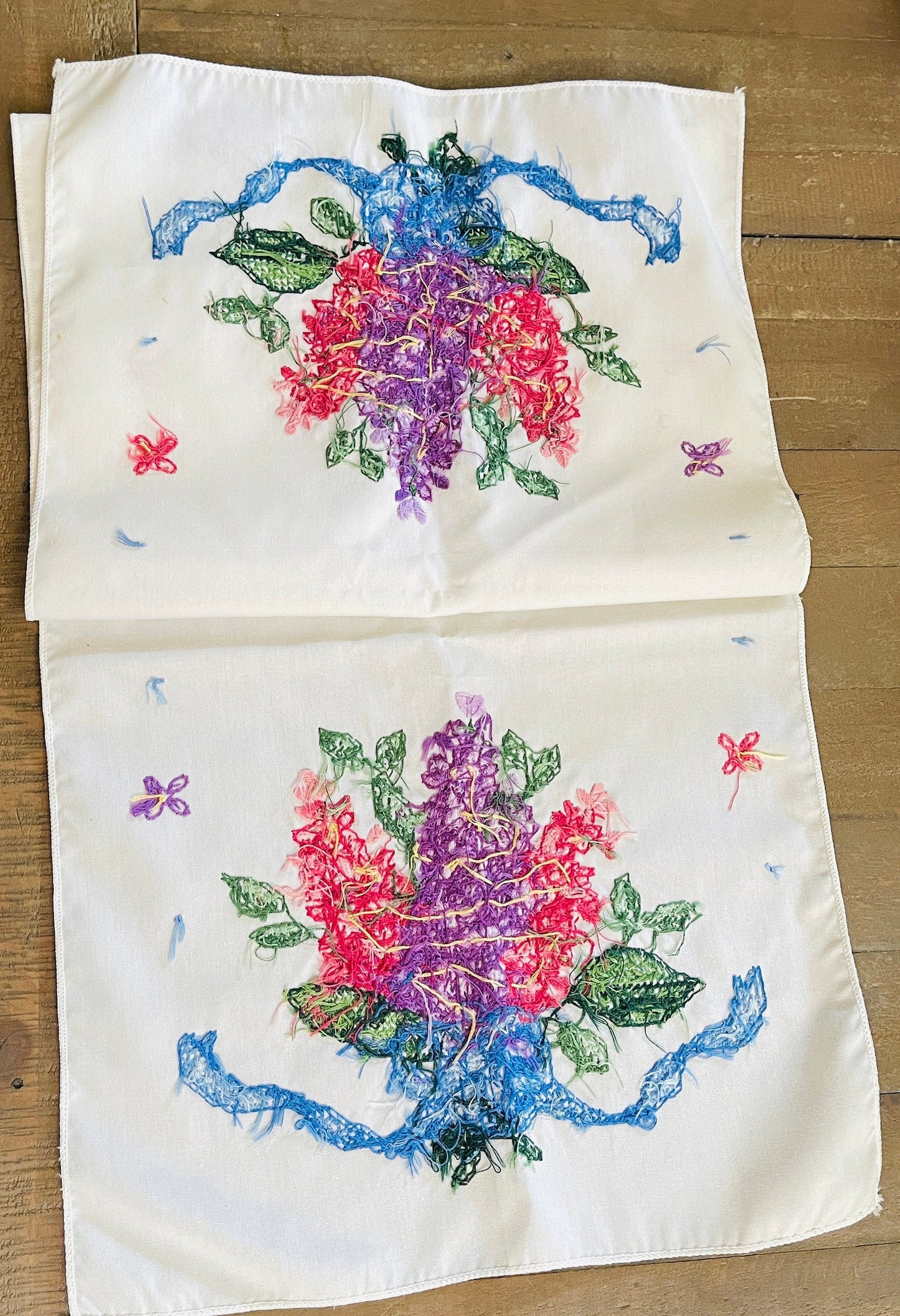 Choice of very nice vintage cross stitched floral table runners, see variations*