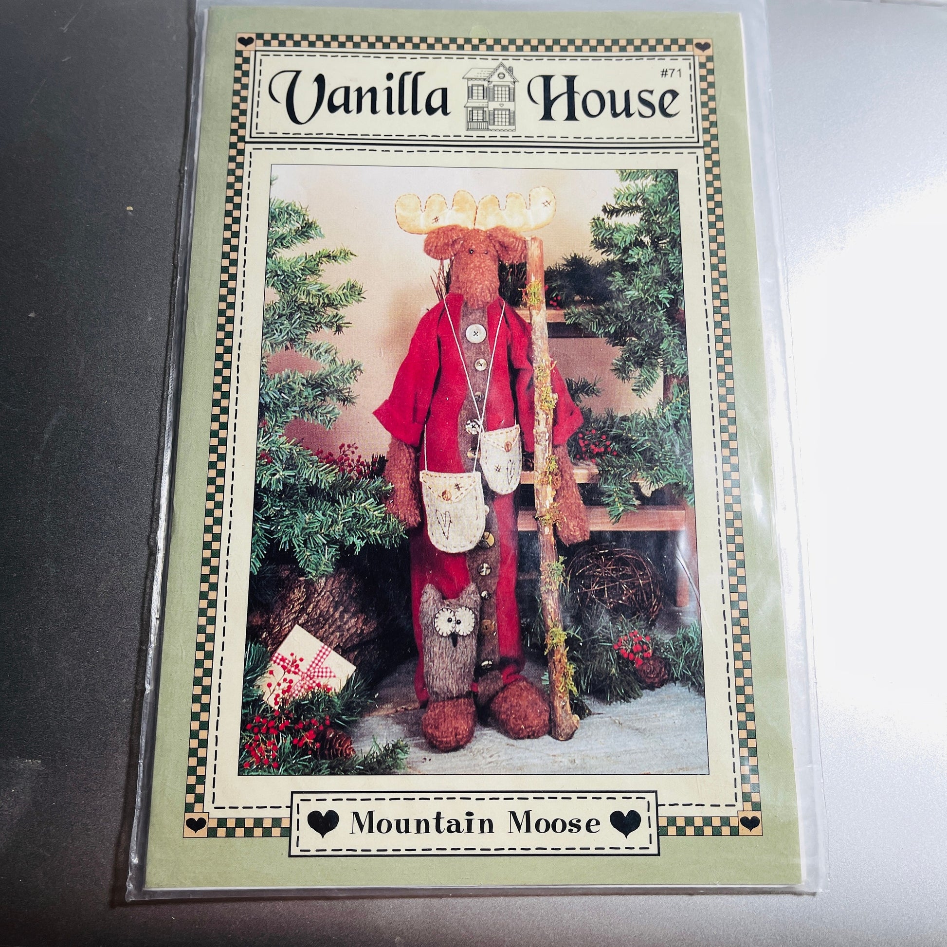 Vanilla House, Mountain Moose, 28 Inches with Owl friend, Vintage 1997, Sewing Design Pattern