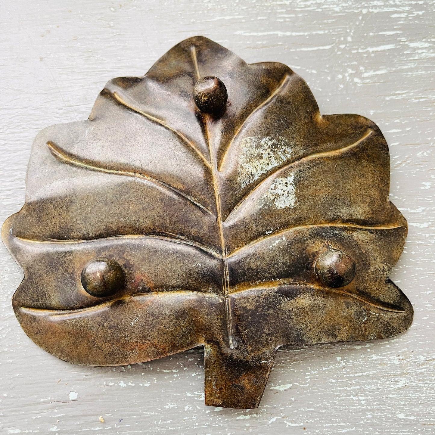 Nice Leaves, Set Of 2, Forge Stamped Metal Dishes/Trays, Vintage Decorative Collectibles
