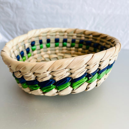 Pretty little round woven Basket, 6 by 2 inches, vintage collectible