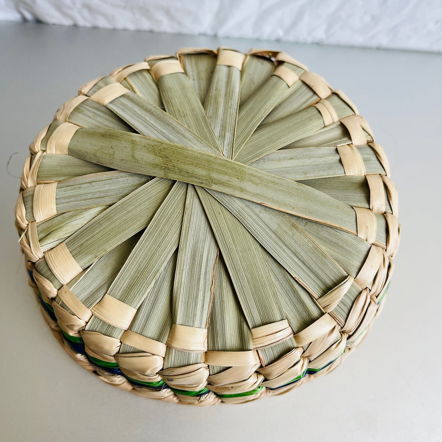 Pretty little round woven Basket, 6 by 2 inches, vintage collectible