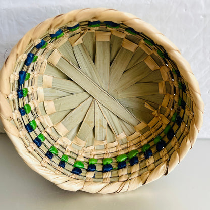 Pretty little round woven Basket, 6 by 2 inches, vintage collectible