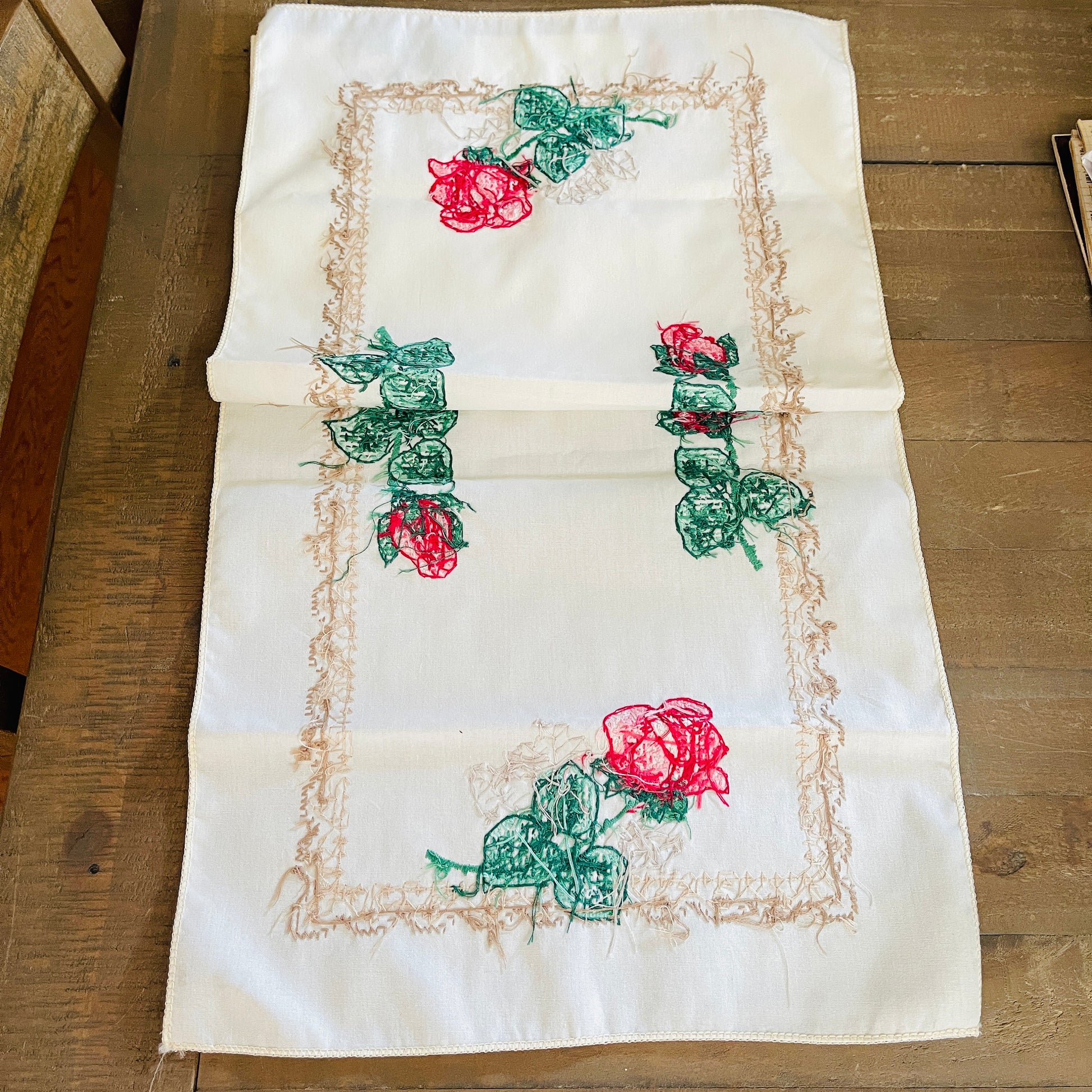 Choice of very nice vintage cross stitched floral table runners, see variations*