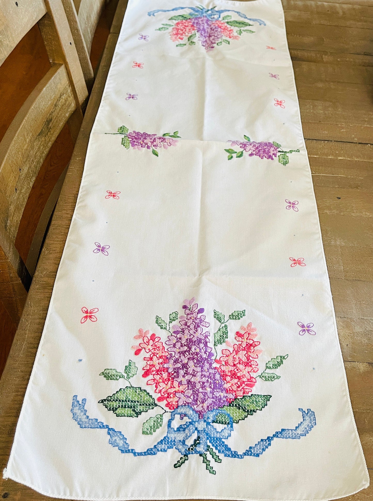 Choice of very nice vintage cross stitched floral table runners, see variations*