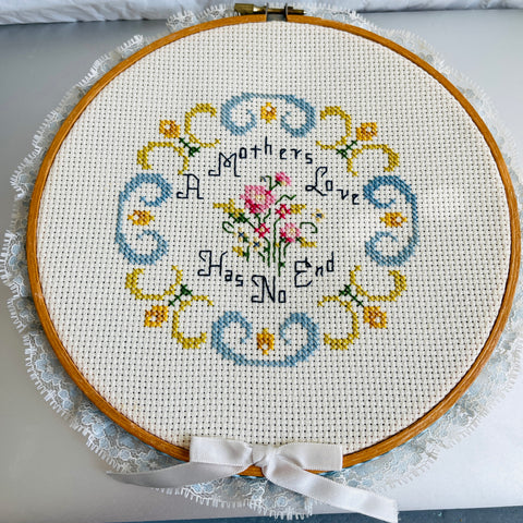 A Mother's Love Has No End, beautiful, completed counted cross stitch project*