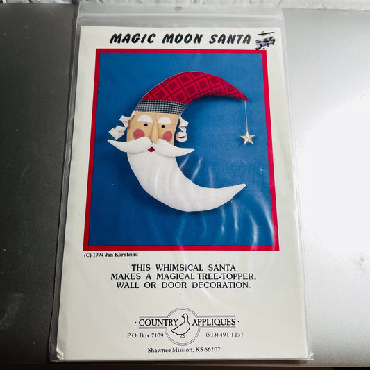 Country Appliques, Magic Moon Santa, Tree Topper, Wall or Door Hanging, Vintage 1994, 1 inches high, Sewing Design Pattern