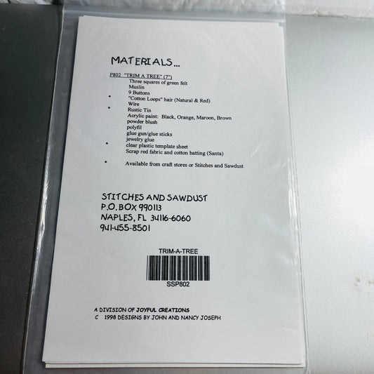 Stitches and Sawdust, Trim-A-Tree, #302, Vintage 1998, Stuffed Decoration, Sewing Design Pattern