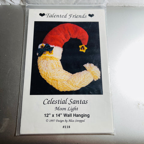 Talented Friends, Celestial Santas, Moon Light, Vintage 1997, 12 by 14 Inch, Wall Hanging, Sewing Design Pattern