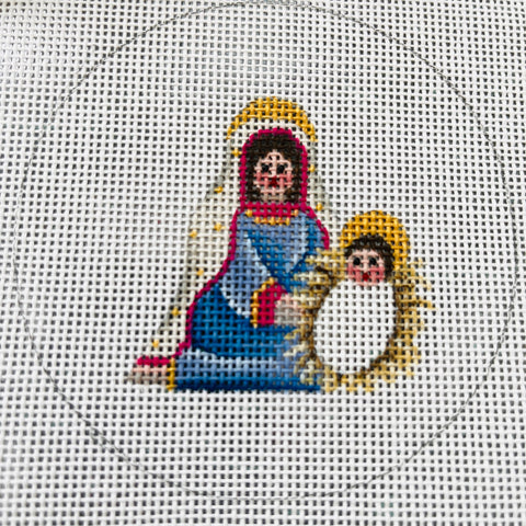 Mary And Baby Jesus, Hand Painted Needlepoint Canvas and Threads