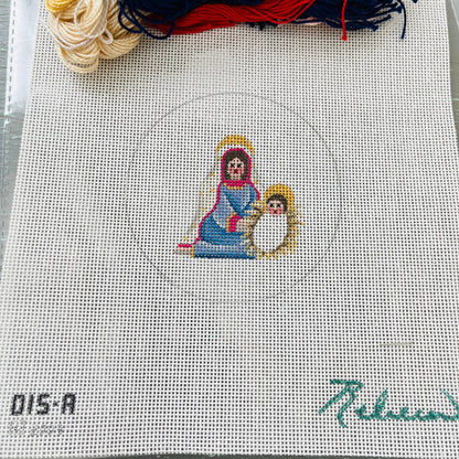 Mary And Baby Jesus, Hand Painted Needlepoint Canvas and Threads