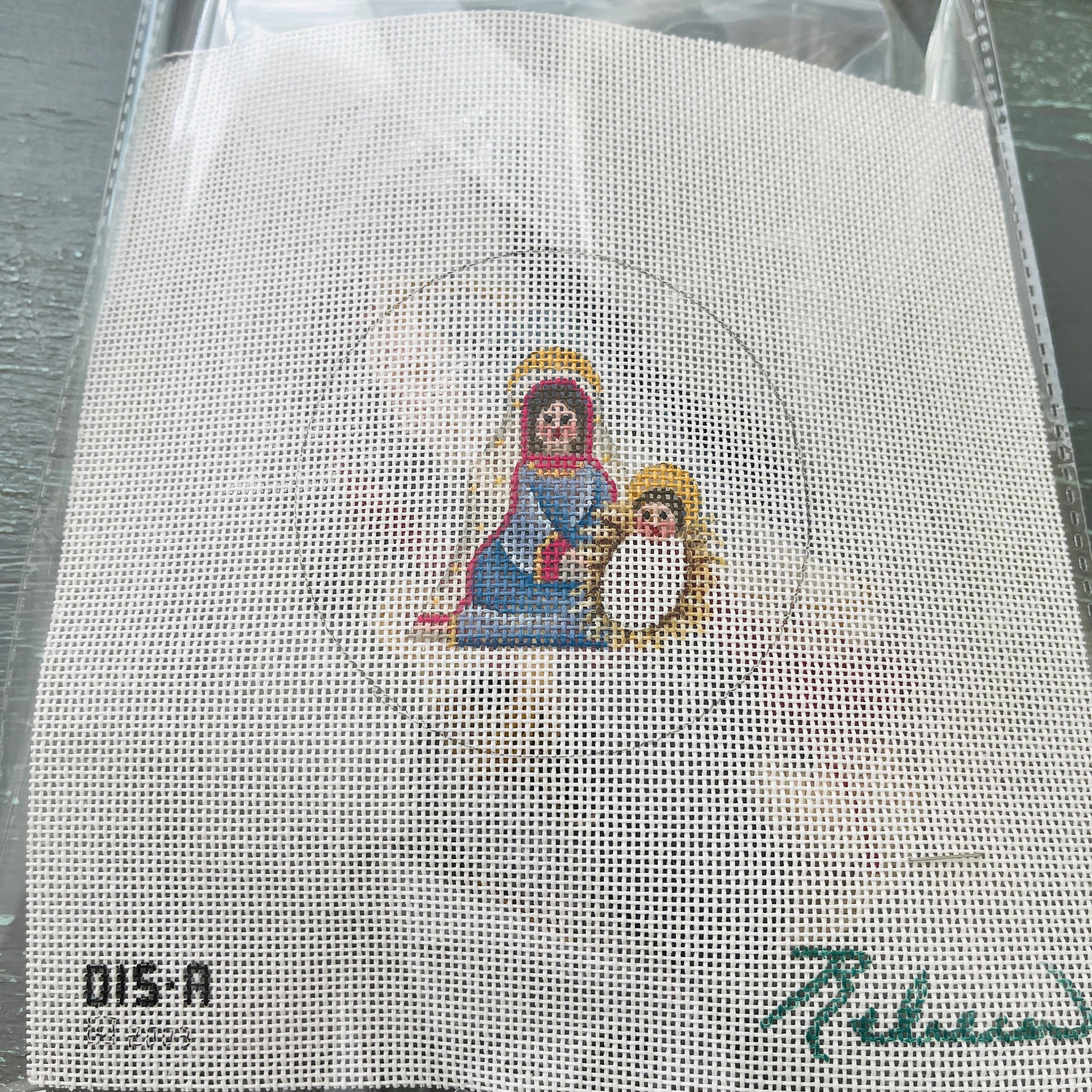 Mary And Baby Jesus, Hand Painted Needlepoint Canvas and Threads