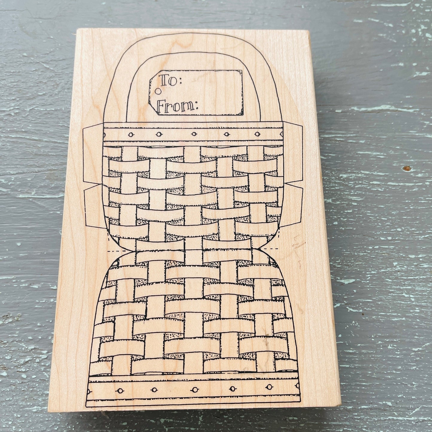 Ana's Basket, Limited Edition, 6500S, 7 By 4 Inch, Folding Gift Tag, Vintage 2003, Wood Block, Rubber Stamp