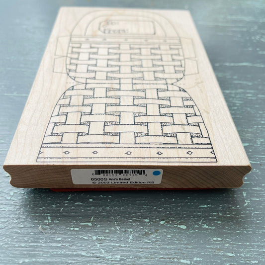 Ana's Basket, Limited Edition, 6500S, 7 By 4 Inch, Folding Gift Tag, Vintage 2003, Wood Block, Rubber Stamp