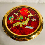 Chokin Art, 24 KT Gold Trimmed, Japan Souvenir Map and Highlight Lid Vintage Round Porcelain Keepsake Box