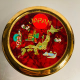 Chokin Art, 24 KT Gold Trimmed, Japan Souvenir Map and Highlight Lid Vintage Round Porcelain Keepsake Box