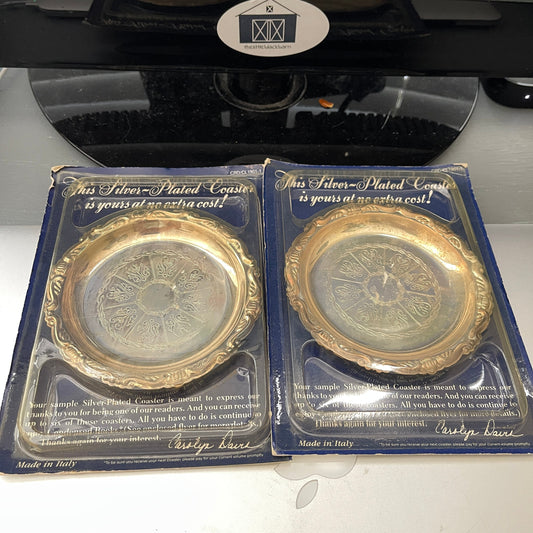 Readers Digest, Set Of 2, Silver Plated Coasters, Vintage, Advertising, Collectibles