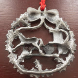 Horse and Buggy in a Wreath Pewter Christmas Ornament