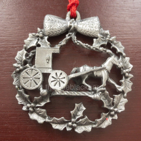 Horse and Buggy in a Wreath Pewter Christmas Ornament