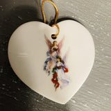 Pair of Angels On Porcelain Heart Shaped Ornament