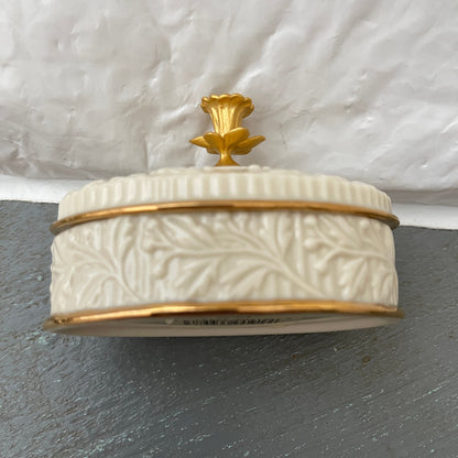 March Birthstone, Handcrafted In Thailand, Ring/Trinket Box, Gold Trimmed, Vintage Collectible