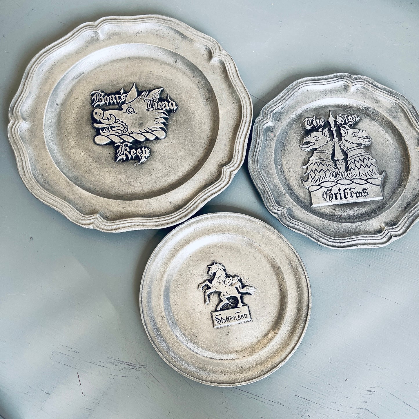 Pewter Tavern Plates, Choice Of 3, Raised Pictorial, Vintage Collectible Plates, See Variations*