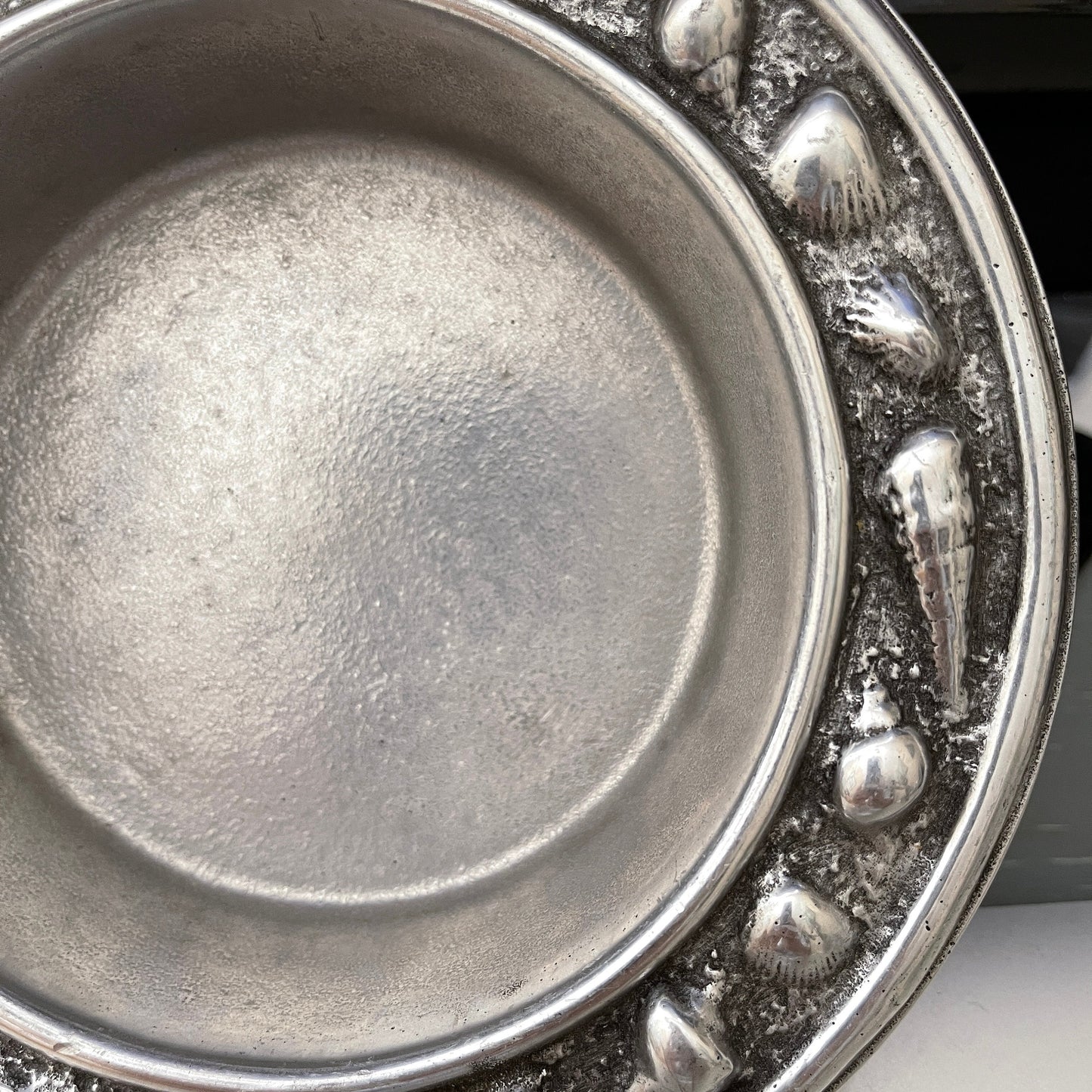 Pewter, RWP Wilton, Encircled In Raised Pewter Seashells, Vintage Collectible Trinket Bowl