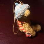 Cherished Teddies, Bear with red and White Striped Scarf and Green Stocking Cap*