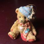 Cherished Teddies, Bear with red and White Striped Scarf and Green Stocking Cap*
