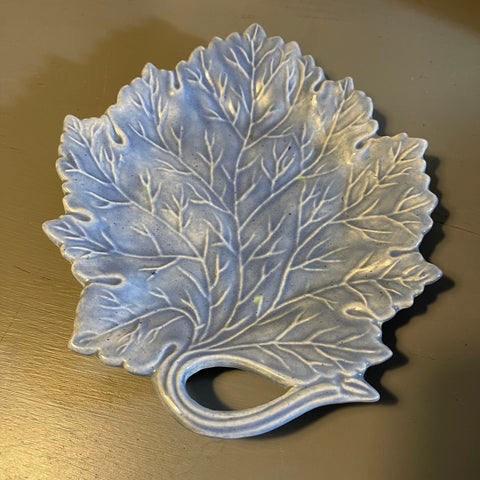 Sky Blue Leaf Ceramic Trinket Dish, Vintage Decorative Hobbyist Cottagecore Collectible