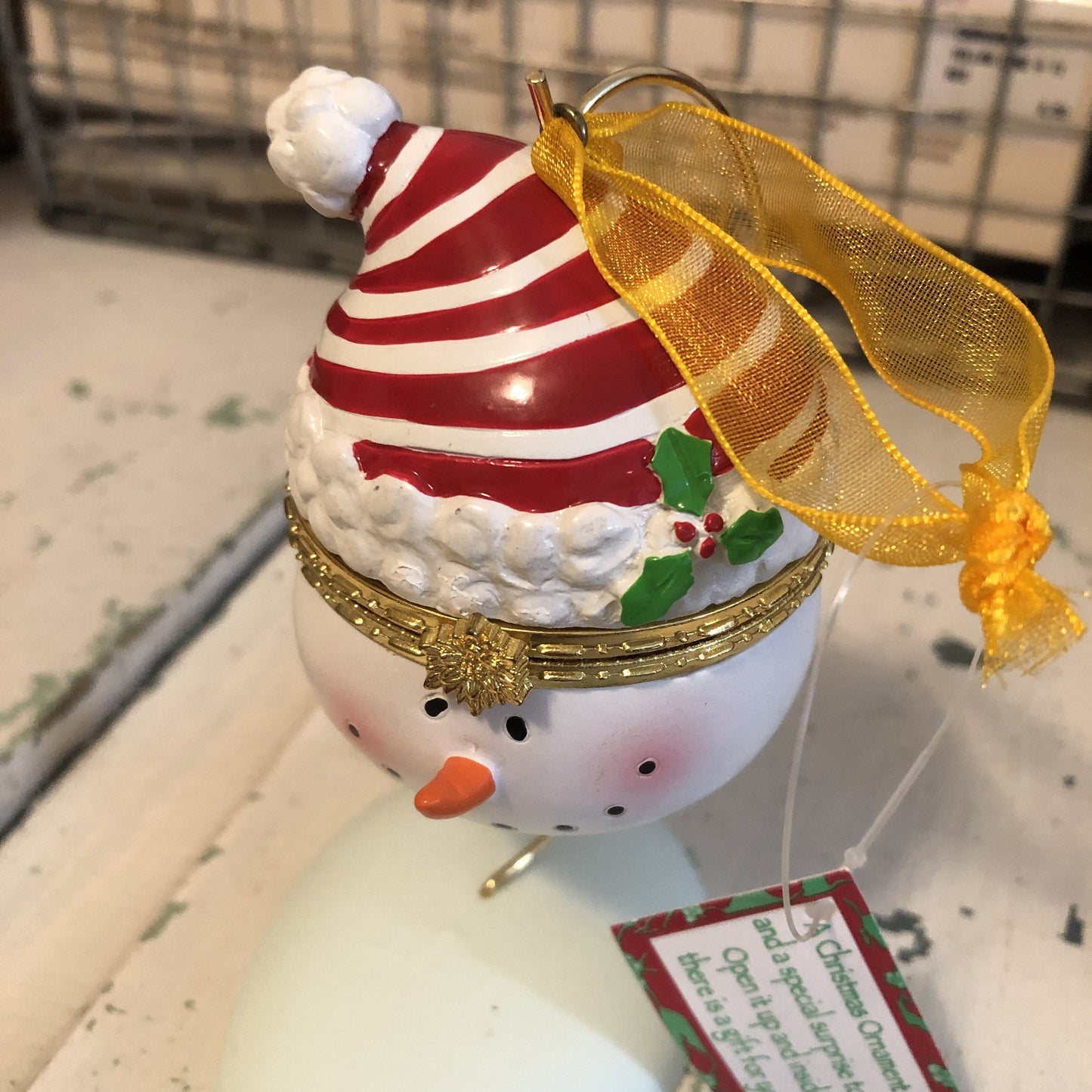 Snowman Head, Gift/Ring Box, Gold Tone Trim, Porcelain Ornament