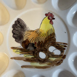 Chicken laying eggs pictured on deviled egg plate vintage collectible Cottagecore, serving ware