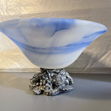 Beautiful sky blue ornate silver pedestal bowl made in Murano Italy vintage collectible decorative candy dish*