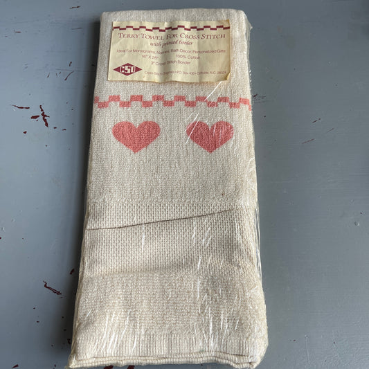 Cross Stitch Originals Heart Printed Border Terry Towel To Cross Stitch On