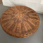 Nice Vintage 10.5  Inch Round Sewing Basket with Wooden Spools DMC Cotton pins etc.