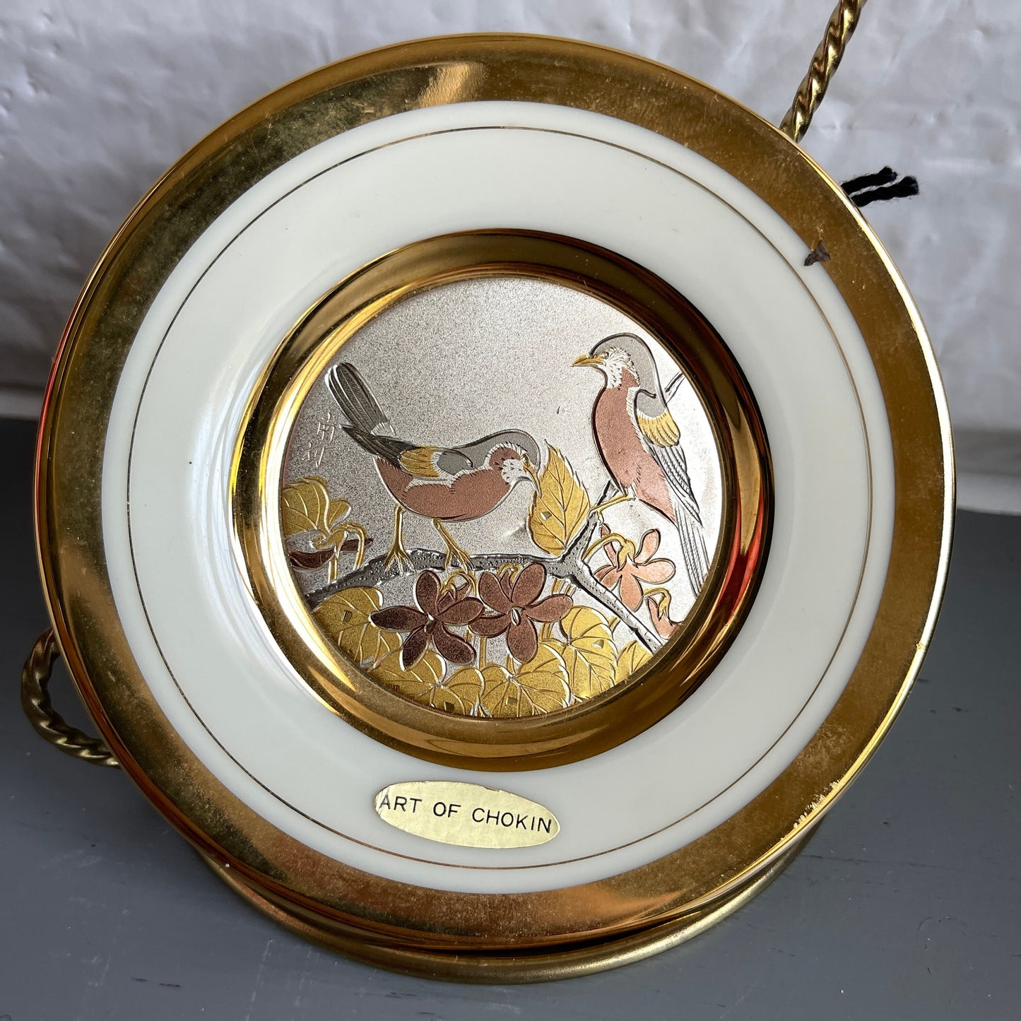 The Art Of Chokin, Birds Feeding Among the Branches, Trimmed In 24 KT Gold, 4 Inch Vintage Collectible Plate