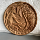 Playing Under the Coconut Tree, Monkey Wood Carved Vintage Wall Hanging