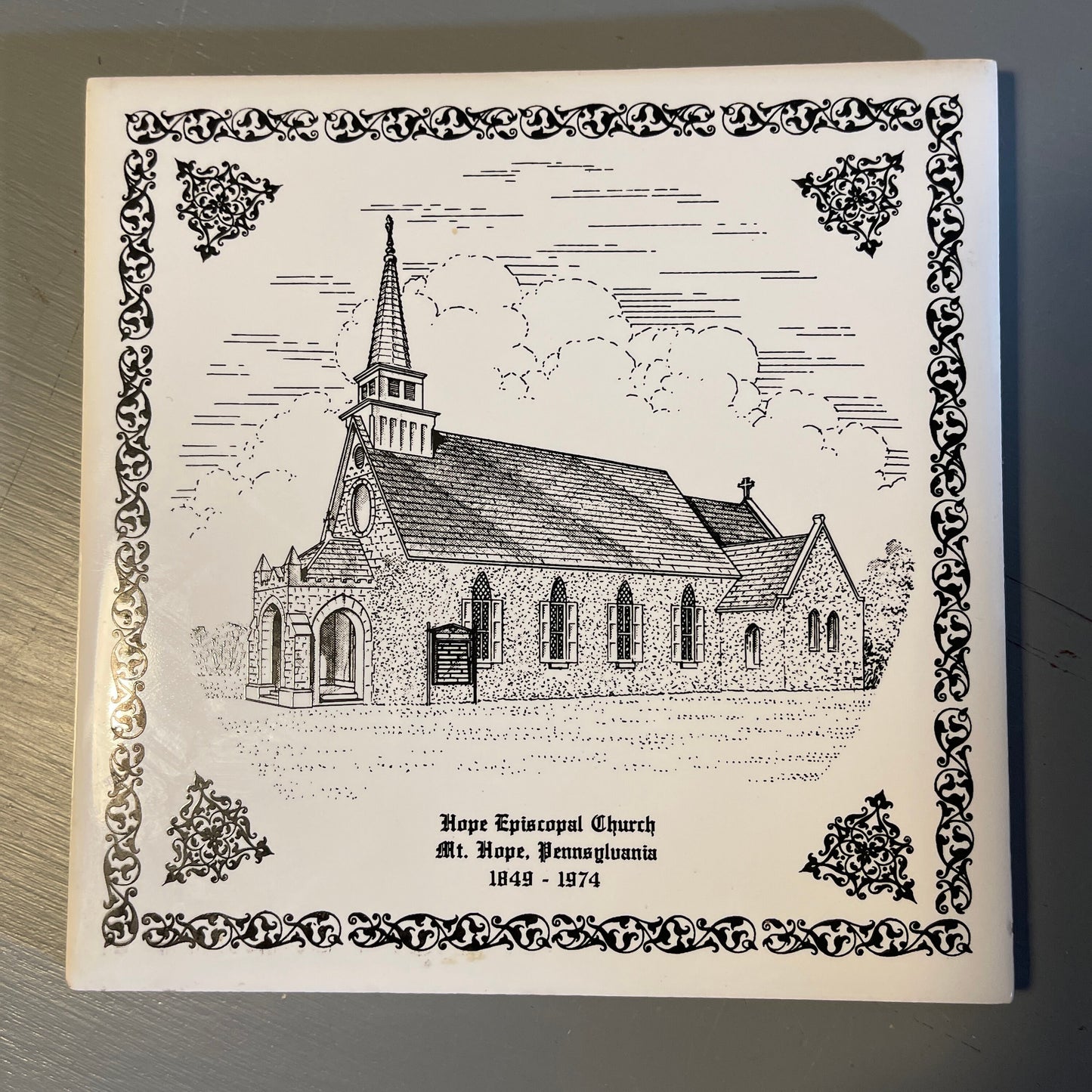 Hope Episcopal Church, Tile Trivet, with Cork Backing, 1849-1974, Vintage 1974, Commemorative, Collectible