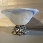 Beautiful sky blue ornate silver pedestal bowl made in Murano Italy vintage collectible decorative candy dish*