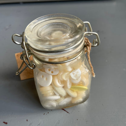 Glass Bail Top Mini Jar Full Of White Buttons